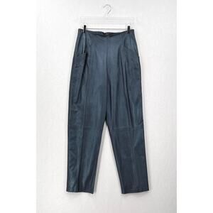 EREZ Vintage Leather Pants Womens 14 Metallic Blue High Rise Tapered 80s 90s NEW